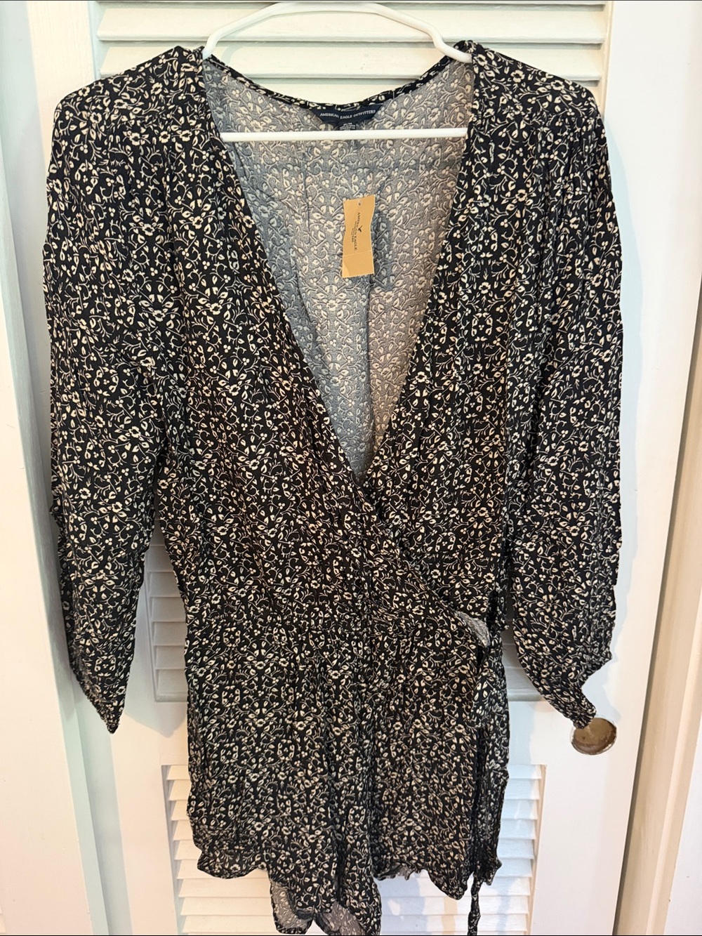 American Eagle Women’s Black Floral Wrap Romper